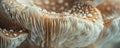Close-up of mushroom gills with fine detail - macro mycology photography