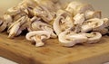 Close up of mushrooms on a cutting board Royalty Free Stock Photo