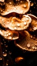 A close up of mushrooms with water droplets on them, AI