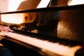 Close-up of a music performer& x27;s hand playing the piano