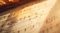 A close up of a musical instrument on a sheet of music, AI