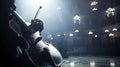 Close-up of a musician playing a cello on a stage Royalty Free Stock Photo