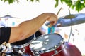 Close Up Of Musician Playing A Drum