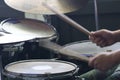 Close-up of musician playing drums on stage Royalty Free Stock Photo