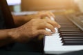 A close up of a musician playing the piano With vintage filters Music learning Royalty Free Stock Photo