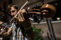 close up of a musicians busking on the street