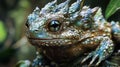 Close Up of a Mythical Blue Green Scaled Frog Royalty Free Stock Photo