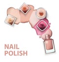 Close up of nail polish with drops of nail polish light pastel shades on white background. Vector