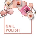 Close up of nail polish with drops of nail polish light pastel shades on white background. Vector