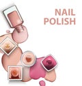 Close up of nail polish with drops of nail polish light pastel shades on white background. Vector