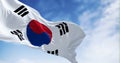 Close-up of national flag of South Korea waving on a clear day