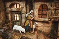 Close-up of a nativity scene figurine of a shepherd with sheep Royalty Free Stock Photo
