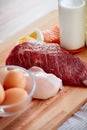 Close up of natural protein food on wooden table