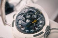 Close up of nautical compass on yacht Royalty Free Stock Photo
