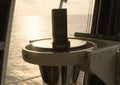 Close up of nautical marine magnetic compass on yacht or boat Royalty Free Stock Photo