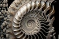 Close up of a nautilus shell revealing its intricate, technology, science