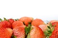 Close up near ripe red strawberry in plastic transparency pack, isolated on white background, copy space write Royalty Free Stock Photo