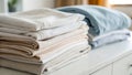 Close Up of Neatly Folded Clothes Stack on Flat Surface for Home Organization Royalty Free Stock Photo