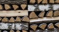 Closeup of neatly stacked firewood logs showing texture and pattern Royalty Free Stock Photo