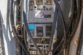 Close-up of a neglected and dirty switch box covered in cobwebs and dry leaves Royalty Free Stock Photo