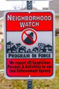 Close up of a Neighborhood Watch sign against a blurred background Royalty Free Stock Photo