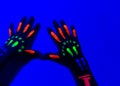Close-Up Of Neon Painted Hand