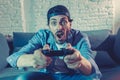 Close up of nerd video gamer addicted man. Royalty Free Stock Photo