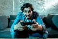 Close up of nerd video gamer addicted man. Royalty Free Stock Photo