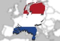 Close up on Netherland map on Europe background