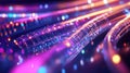 A close-up of a network cable connector with colorful light trails representing data transmission Royalty Free Stock Photo