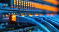 Network Server Room with Cables and Blinking Lights for Data Transmission and Cloud Computing Royalty Free Stock Photo