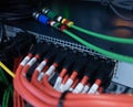 Close up of network cables connected to switch. Royalty Free Stock Photo