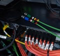 Close up of network cables connected to switch. Royalty Free Stock Photo