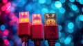 Close-up of network cables with glowing connectors Royalty Free Stock Photo