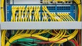 Close-up of network cables and patch panel in a server rack Royalty Free Stock Photo