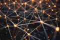 Close-Up of Network of Orange Lights, A web of interconnected nodes depicting the decentralized nature of blockchain technology,