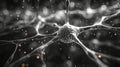 Close-up of a neural network with glowing connections, scientific visualization. Artificial intelligence and technology