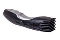 Close-up of a new black silver rechargeable beard and hair clipper isolated on a white background. Clipping path. Cordless hair Royalty Free Stock Photo