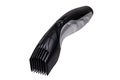 Close-up of a new black silver rechargeable beard and hair clipper isolated on a white background. Clipping path. Cordless hair Royalty Free Stock Photo