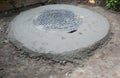 Close up on new concrete septic tank with plastik manhole installation Royalty Free Stock Photo