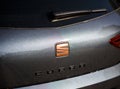 Close-up of new Seat Cupra logotype on the rear part of a car - Seat is part of