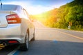 Close up of new silver hatchback car parking on local road Royalty Free Stock Photo