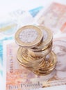 British money Notes and Coins Stack Royalty Free Stock Photo