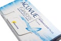 Close-up of a new unopened Acuvue oasys contact lens pack against a white background. Royalty Free Stock Photo