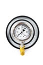 Close-up New Vibration-resistant manometer filled with glycerin. Recursion manometer in a manometer