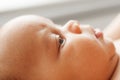Close-up of newborn baby face, adorable child