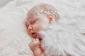 Close up on newborn baby girl, angel wings Royalty Free Stock Photo