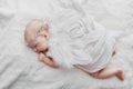 Close up on newborn baby girl, angel wings Royalty Free Stock Photo