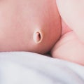 Close up newborn navel baby belly button