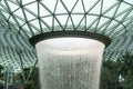 Close up of the newest man-made waterfall at Jewel Department store in Changi Airport, Singapore